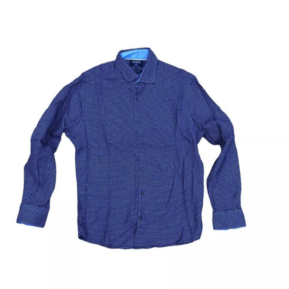 TM LEWIN Button Down Shirt Men's MEDIUM Egyptian Cotton Blue Textured Business‌